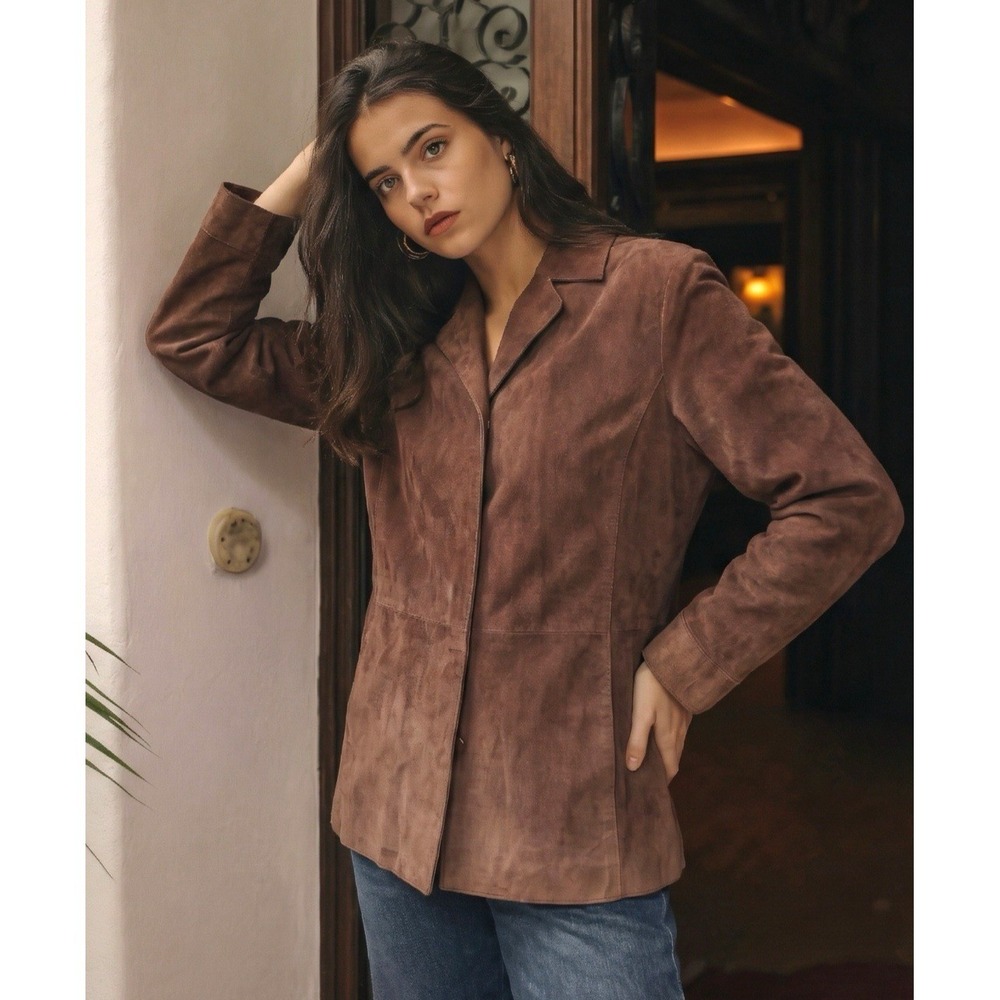 I.E. Women's VTG 100% Leather Jacket Chocolate Mid‑Length Pockets Size 12